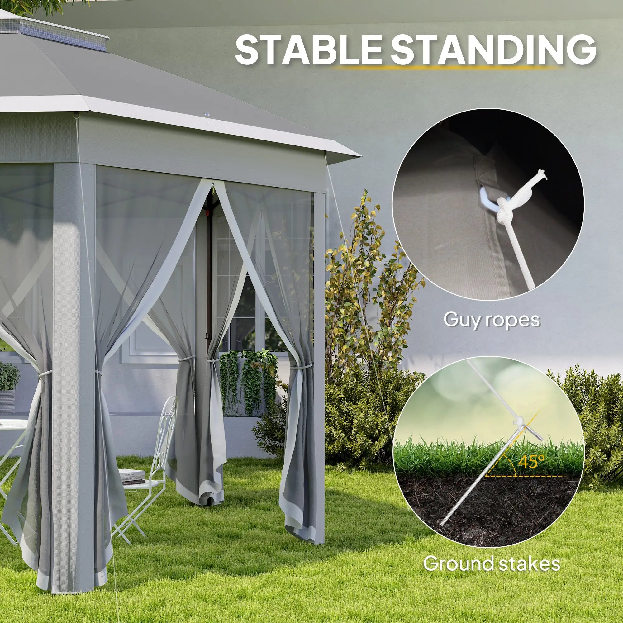 3 x 4m Garden Gazebo Hexagon Pop Up Gazebo Party Tent Canopy Double Roof Instant Shelter with Netting and Carry Bag for Outdoor Patio, Dark Grey