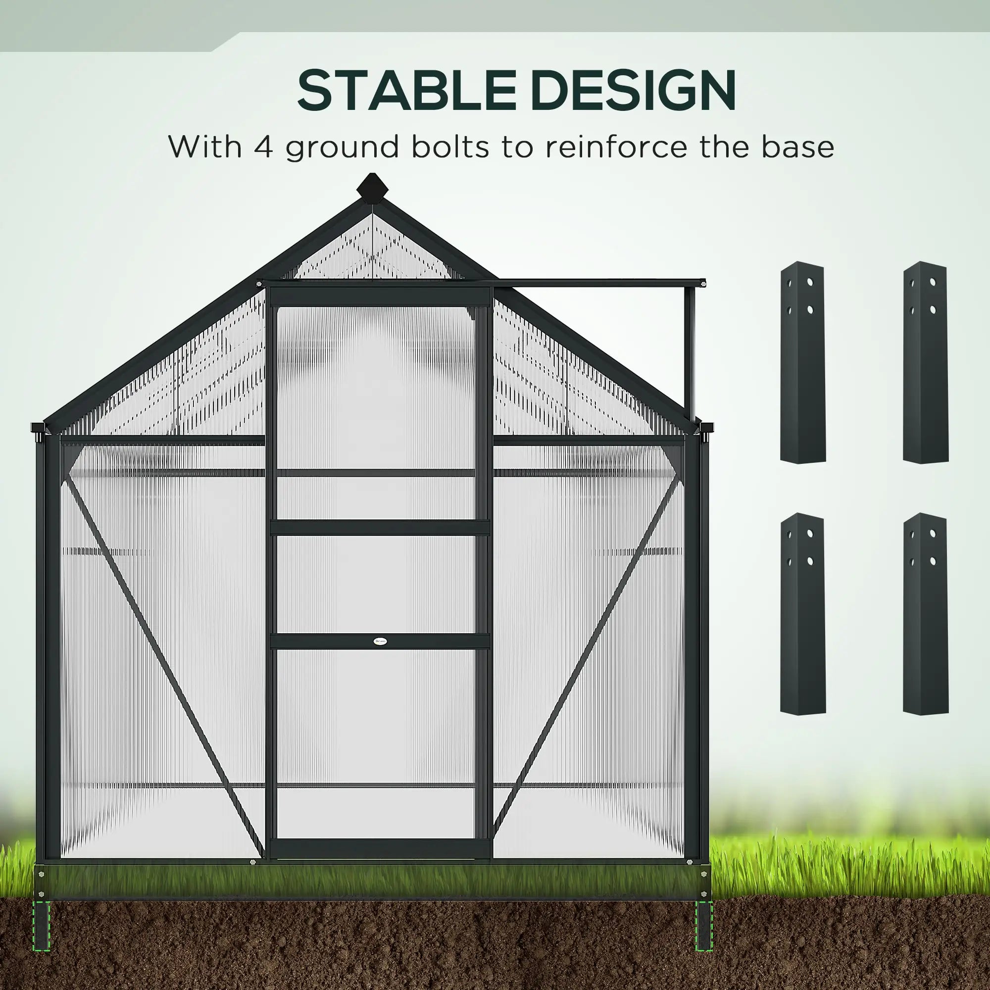 6 x 8ft Polycarbonate Greenhouse, Large Walk-In Green House with Slide Door and Window, Garden Plants Grow House with Aluminium Frame and Foundation, Grey