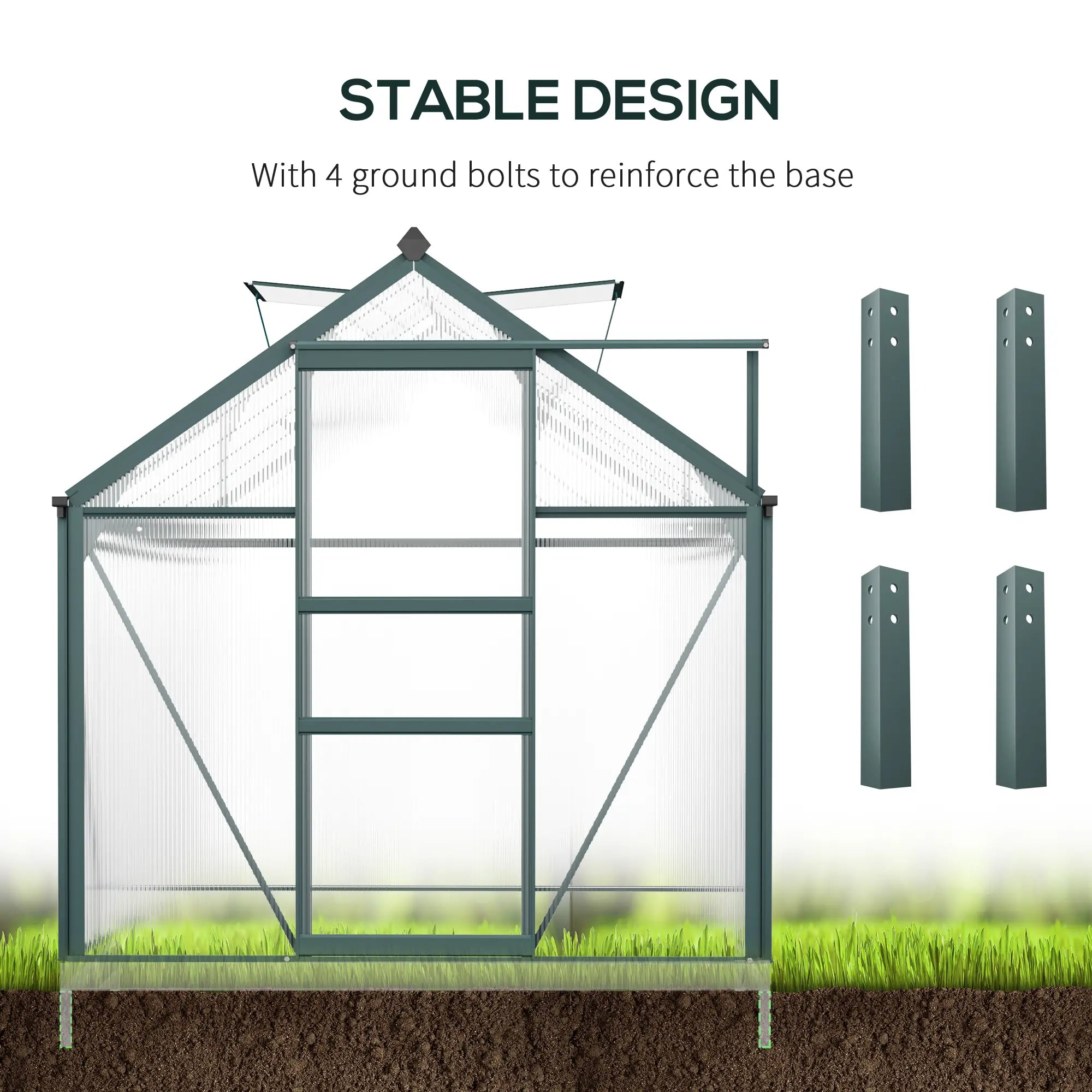 6 x 10ft Polycarbonate Greenhouse, Large Walk-In Green House with Slide Door and Window, Garden Plants Grow House with Aluminium Frame and Foundation, Dark Green