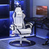 Computer Gaming Chair, PU Leather Desk Chair with Footrest, Swivel Task Chair with 135° Reclining Back and Lumbar Support, PC Chair for Adults, White and Black Bargain Clearance Centre