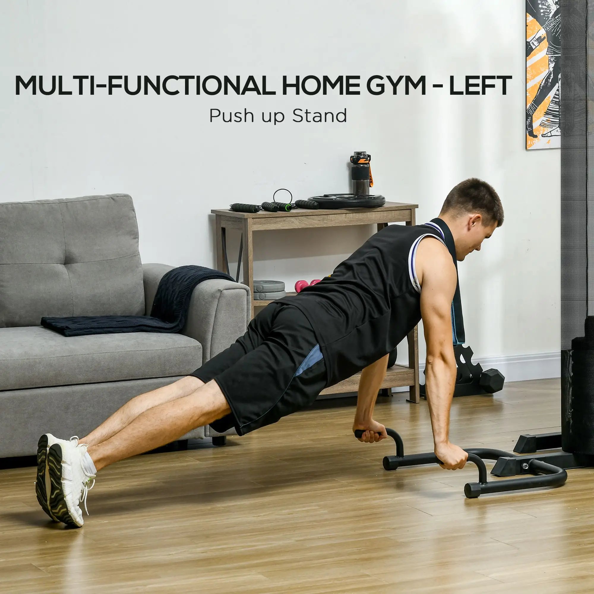 Multi Gym Workout Station, Weight Machine with 65kg Weight Stack, Sit Up Bench, Push Up Stand, Dip Station