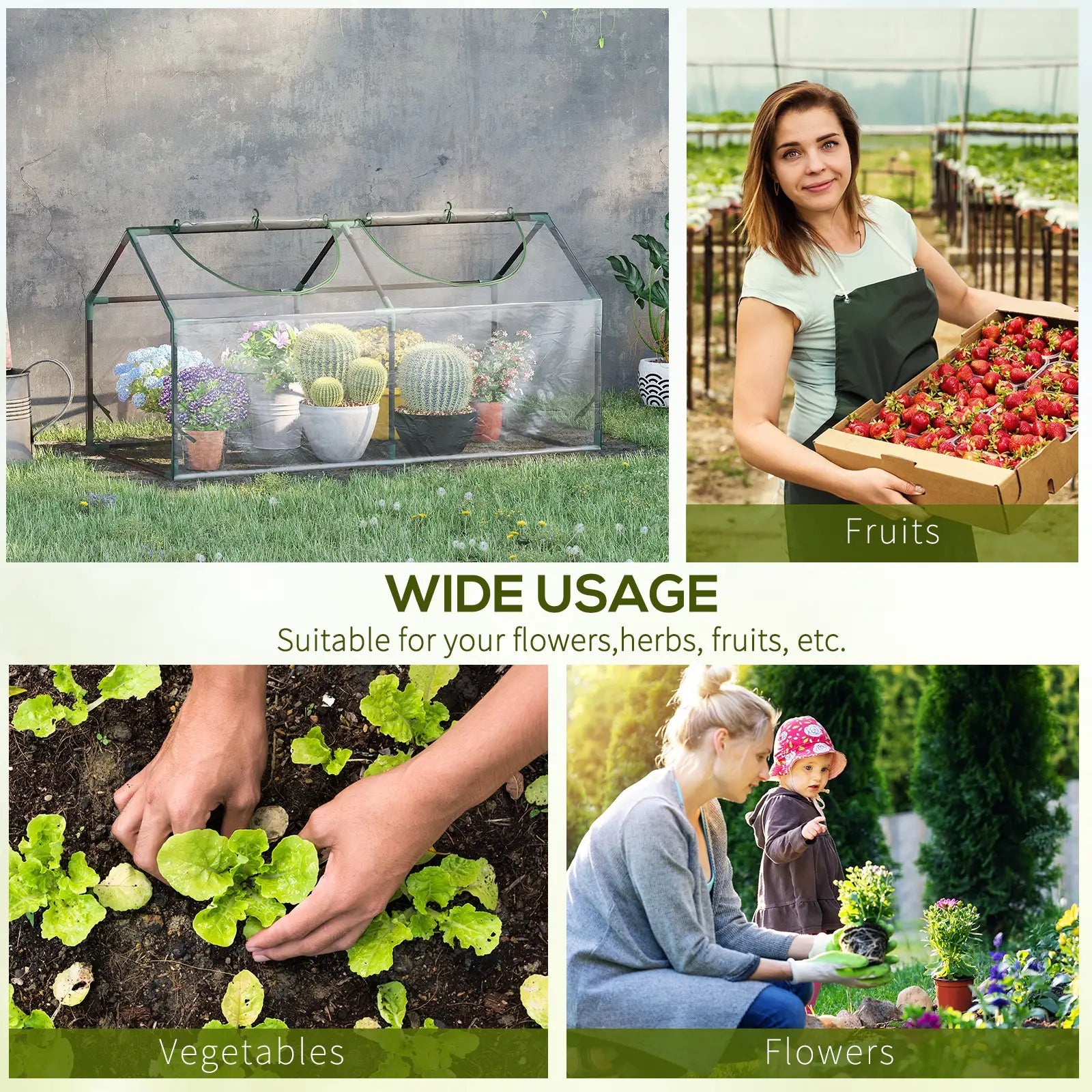 Mini Greenhouse Portable Flower Planter Vegetable Grow House for Garden Backyard with Zipped Windows, 120 x 60 x 60 cm, Clear