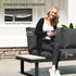 4 Seater L Shaped Aluminium Sectional Garden Furniture Set with 2 Loveseats and Wood-Plastic Coffee Table - Dark Grey