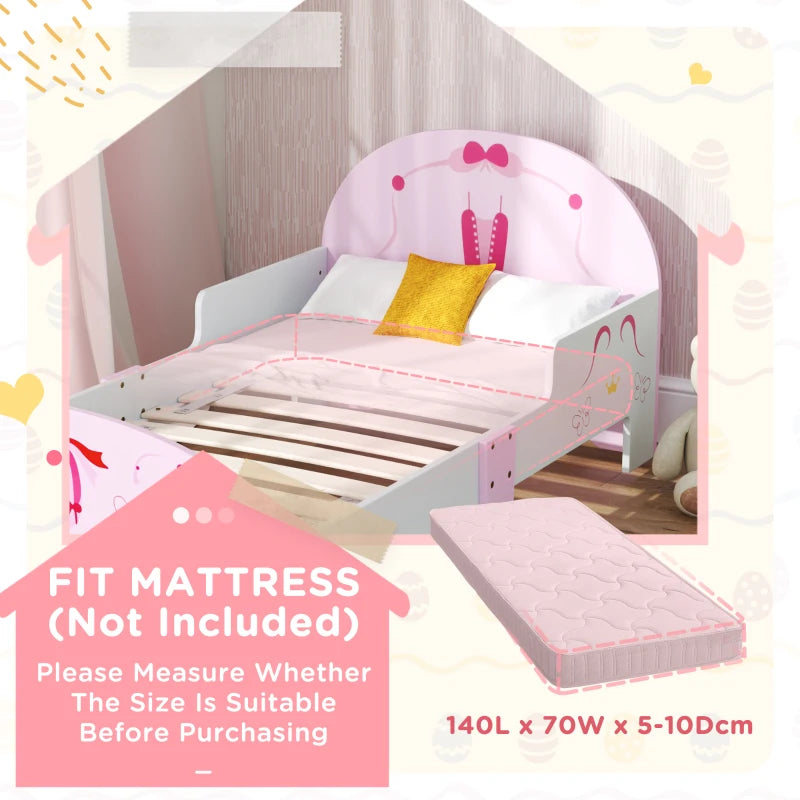 Ballet Theme Toddler Bed Frame with Safety Rails for 3-6 Years, Pink