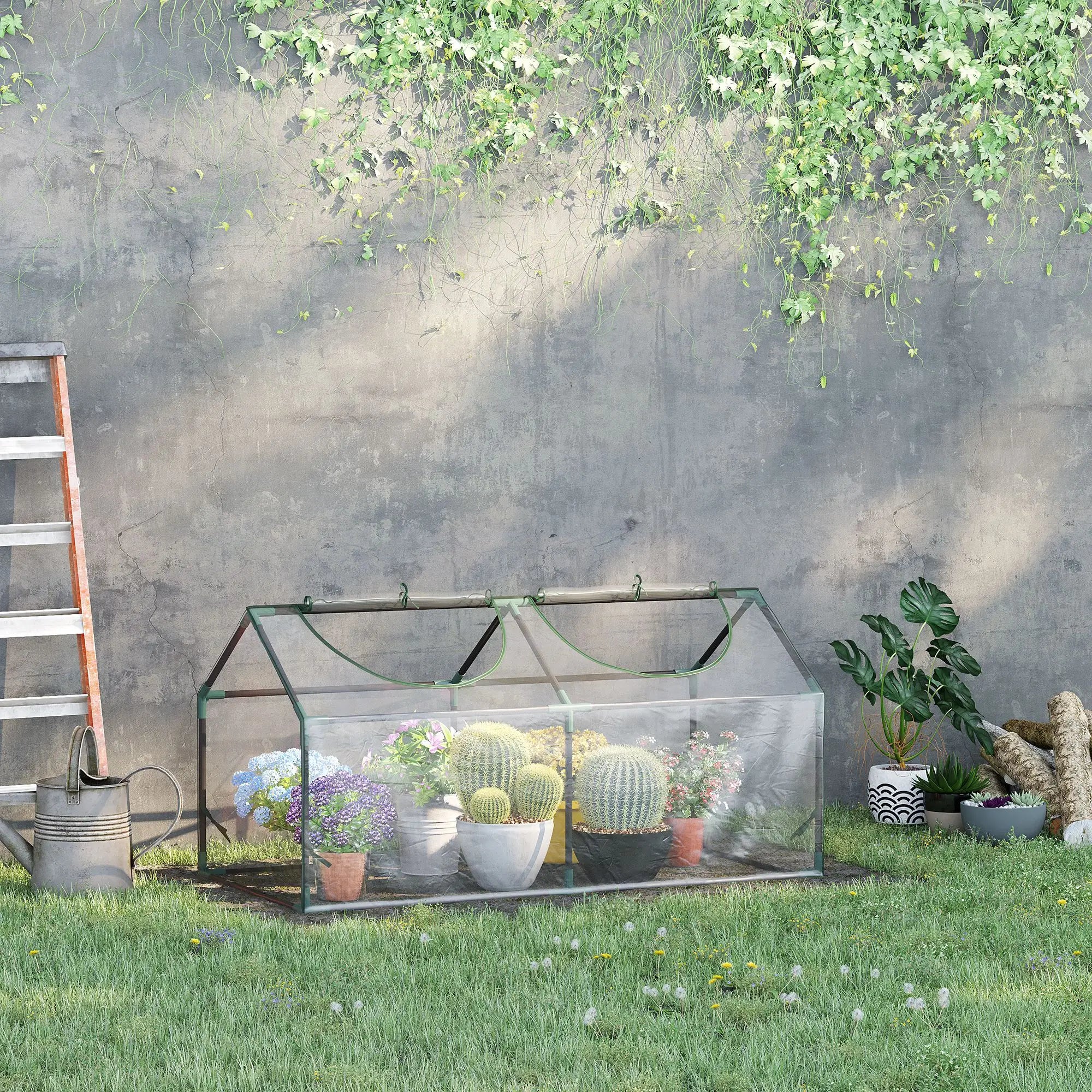 Mini Greenhouse Portable Flower Planter Vegetable Grow House for Garden Backyard with Zipped Windows, 120 x 60 x 60 cm, Clear