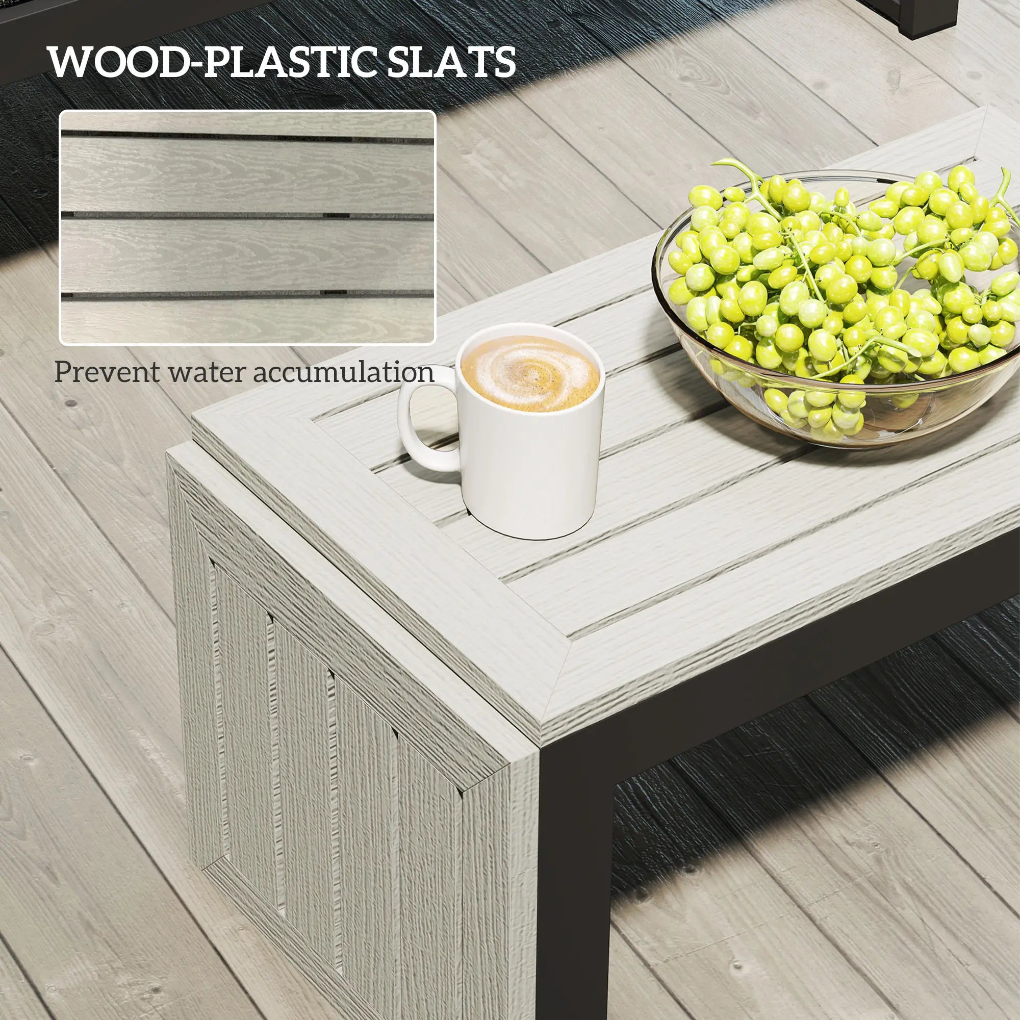 4 Seater L Shaped Aluminium Sectional Garden Furniture Set with 2 Loveseats and Wood-Plastic Coffee Table - Dark Grey