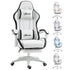Computer Gaming Chair, PU Leather Desk Chair with Footrest, Swivel Task Chair with 135° Reclining Back and Lumbar Support, PC Chair for Adults, White and Black Bargain Clearance Centre