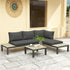 3 Pieces Garden Furniture Set, Aluminium 4 Seater Corner Sofa Set with 2 Loveseats, Coffee Table and Side Trays, Outdoor Conversation Furniture with Cushions for Garden, Dark Grey