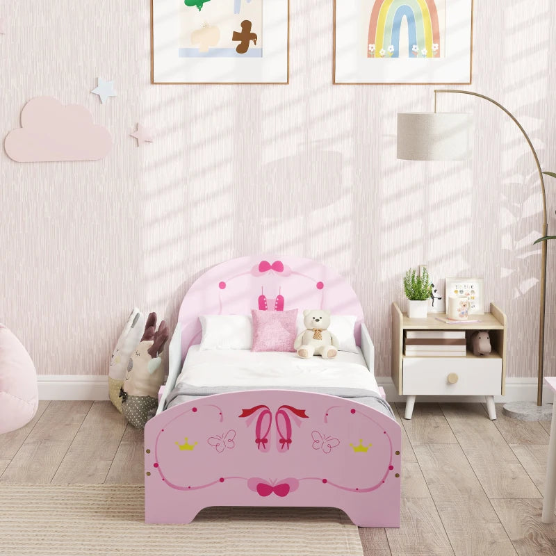 Ballet Theme Toddler Bed Frame with Safety Rails for 3-6 Years, Pink