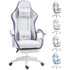 Computer Gaming Chair, PU Leather Desk Chair with Footrest, Swivel Task Chair with 135° Reclining Back and Lumbar Support, PC Chair for Adults, White and Purple Bargain Clearance Centre