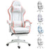 Computer Gaming Chair, PU Leather Desk Chair with Footrest, Swivel Task Chair with 135° Reclining Back and Lumbar Support, PC Chair for Adults, White and Pink Bargain Clearance Centre