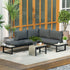 4 Seater L Shaped Aluminium Sectional Garden Furniture Set with 2 Loveseats and Wood-Plastic Coffee Table - Dark Grey
