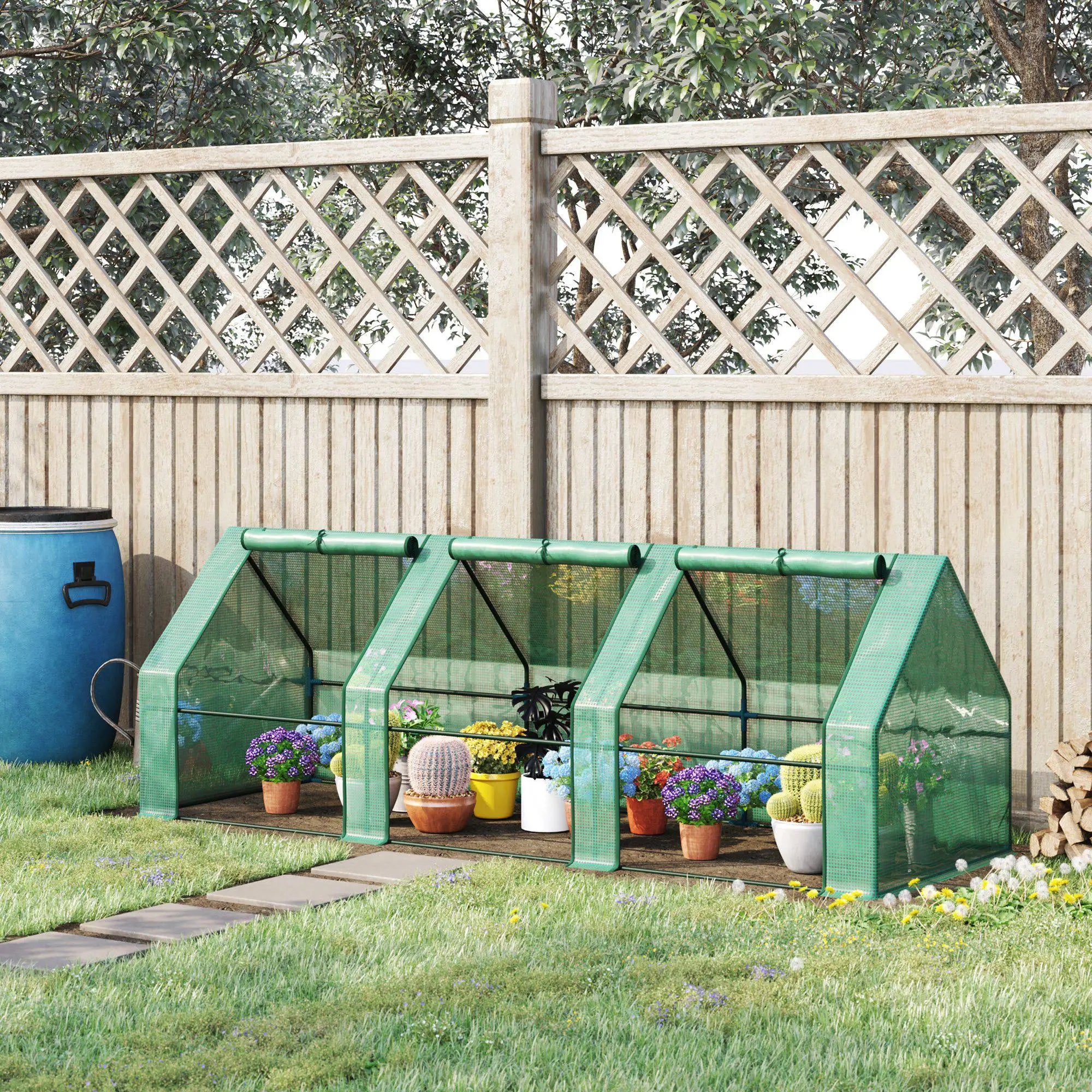 Mini Small Greenhouse with Steel Frame & PE Cover & Zipped Window Poly tunnel Steeple for Plants Vegetables, 270 x 90 x 90 cm, Green