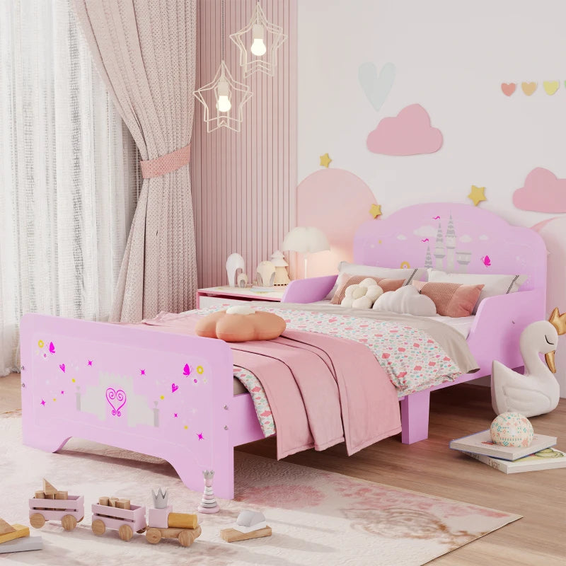 Kids Bed Princess Castle Theme w/ Side Rails Slats Home Furniture for 3 - 6 Yrs Pink 143 x 73 x 60 cm