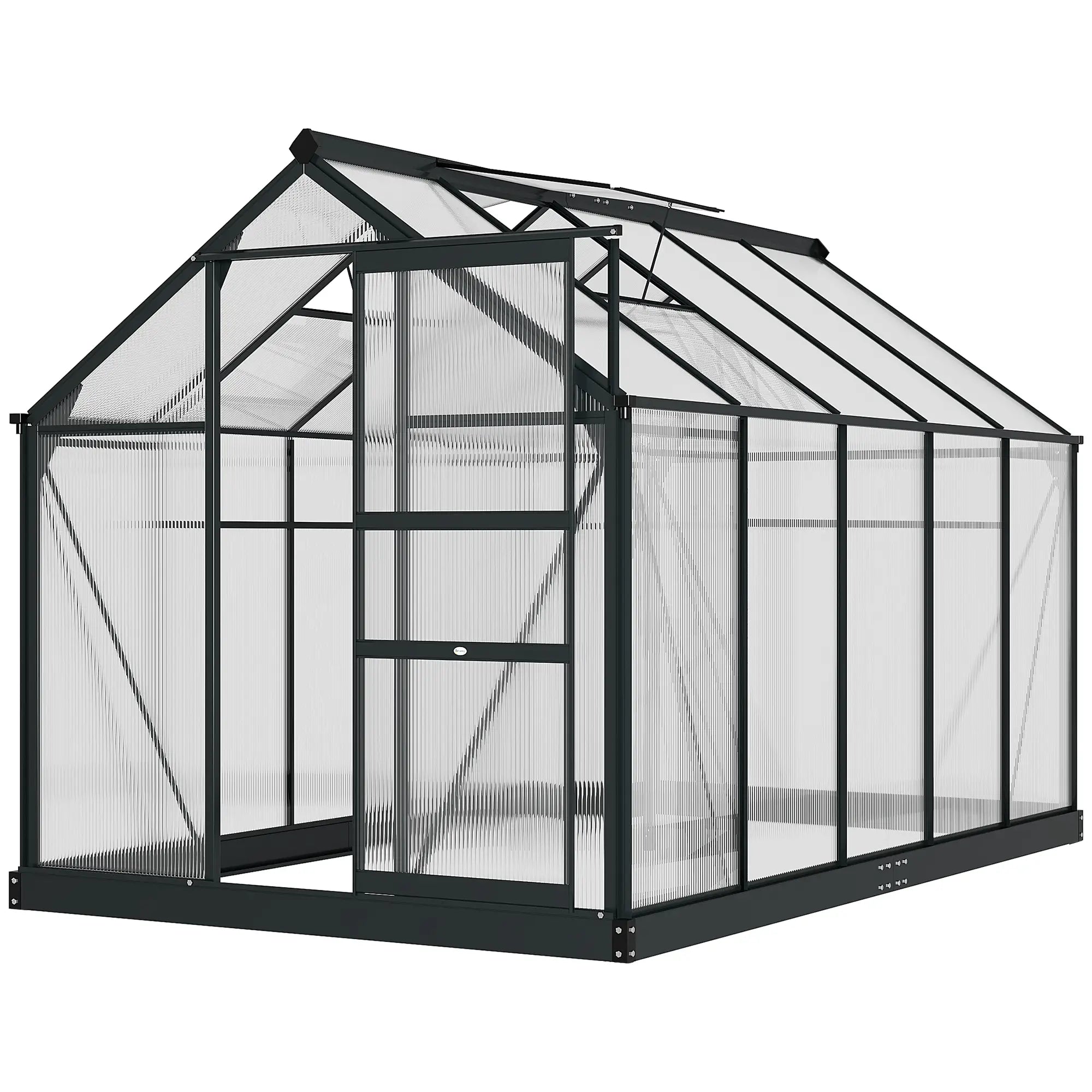 6 x 10ft Polycarbonate Greenhouse, Large Walk-In Green House with Slide Door and Window, Garden Plants Grow House with Aluminium Frame and Foundation, Grey