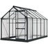 6 x 10ft Polycarbonate Greenhouse, Large Walk-In Green House with Slide Door and Window, Garden Plants Grow House with Aluminium Frame and Foundation, Grey