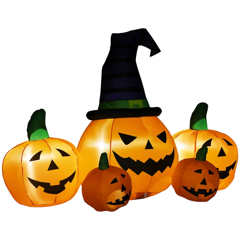 6ft Inflatable Halloween Large Pumpkin in Hat with Four Small Pumpkins, Blow-Up Outdoor LED Display for Lawn, Garden, Party