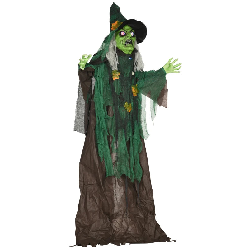 6ft Halloween Witch Decoration, Outdoor Activated Prop with Light Up Eyes Magical Heart, Sound Activated