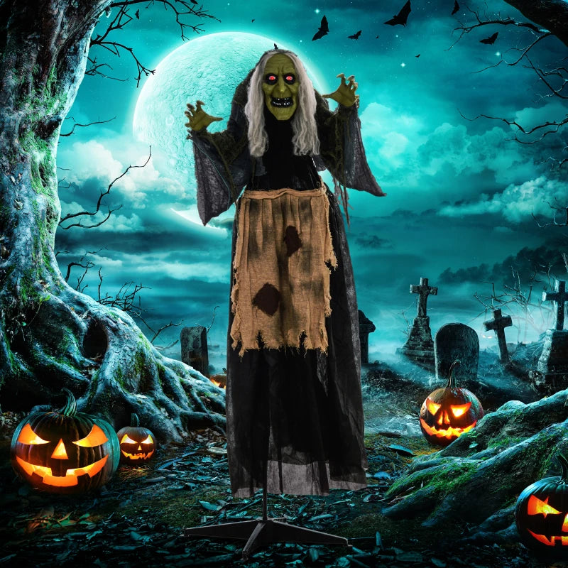 5'2" Hunchback Witch Halloween Animatronic, with Glowing Eyes