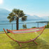 Outdoor Hammock with Stand, Free Standing Hammock with Arc Wooden Frame and 200 x 100cm Fabric, Garden Swing Hanging Bed with Safe Ropes, Multicolour