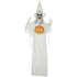 6ft Outdoor Halloween Decoration Witch with Pumpkin, Standing Skeleton Witch Prop Life Size with Sound and Motion Activated, Light Up Eyes, Laughing Sound, Posable Arms, White