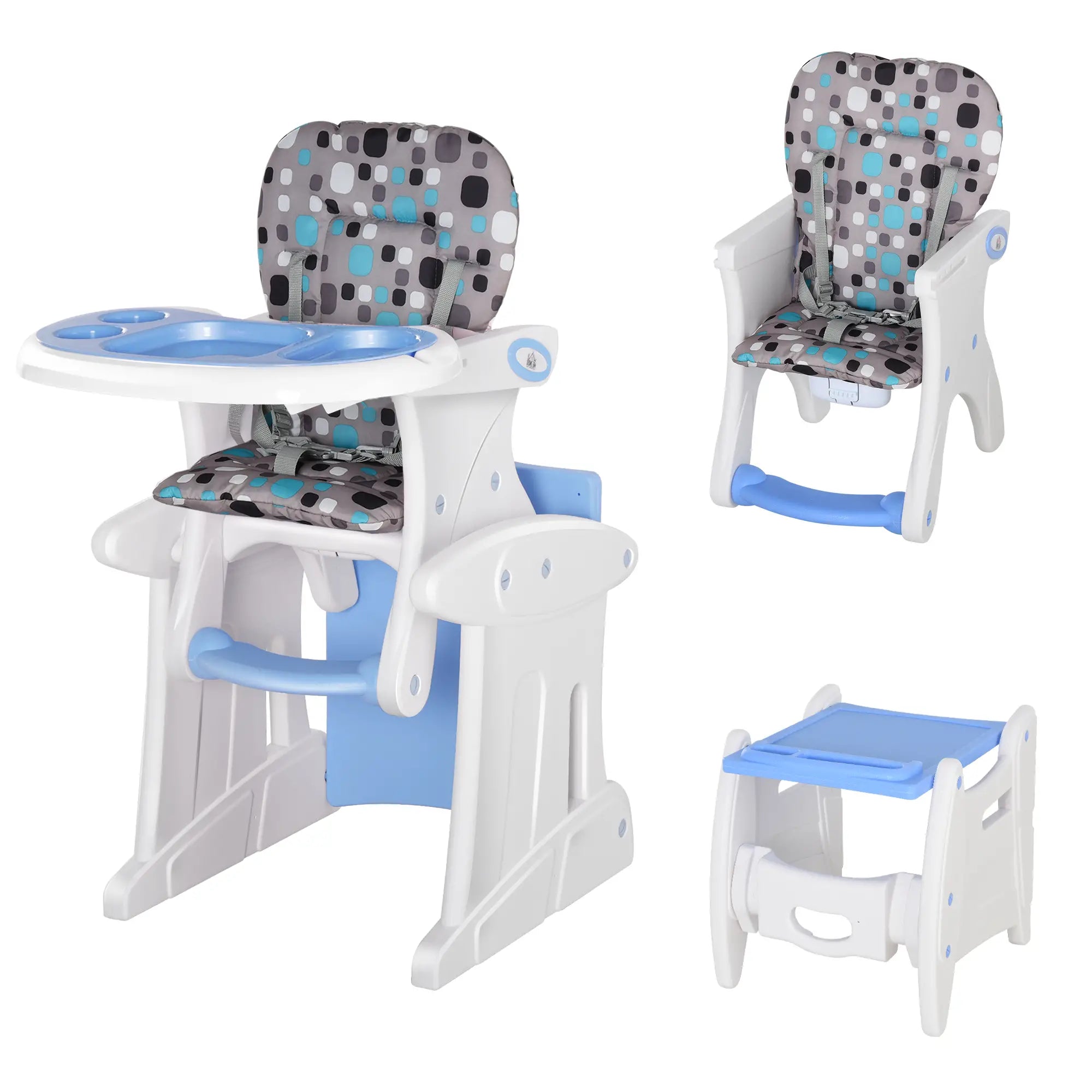 2 in 1 Convertible Baby High Chair Toddler Table Chair Infant Feeding Seat Removable Food Tray Safety Harness Blue 4.7