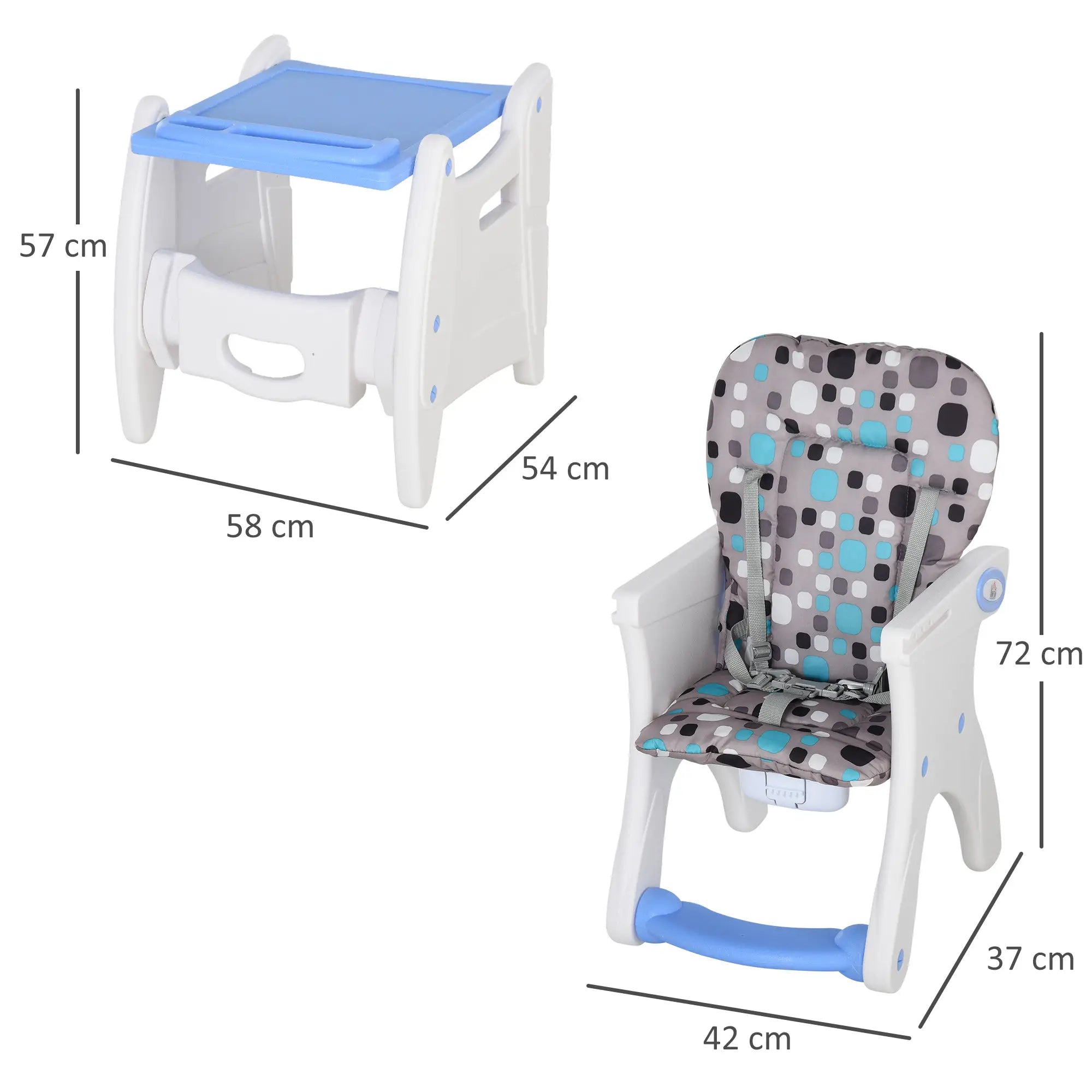 2 in 1 Convertible Baby High Chair Toddler Table Chair Infant Feeding Seat Removable Food Tray Safety Harness Blue 4.7