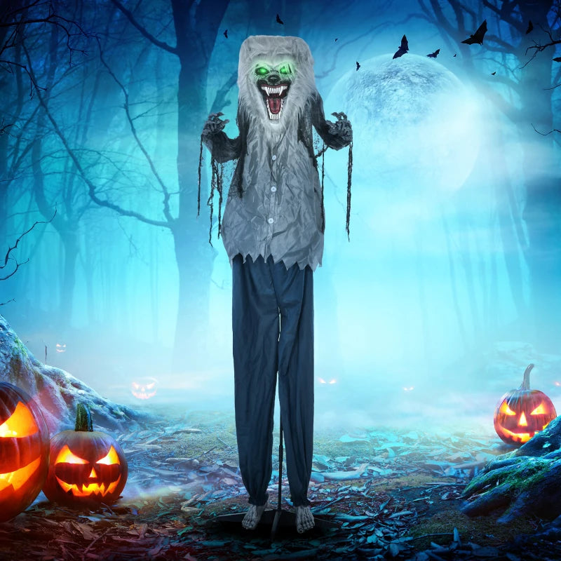 6'8" Skeleton Werewolf Halloween Animatronic, with Glowing Eyes