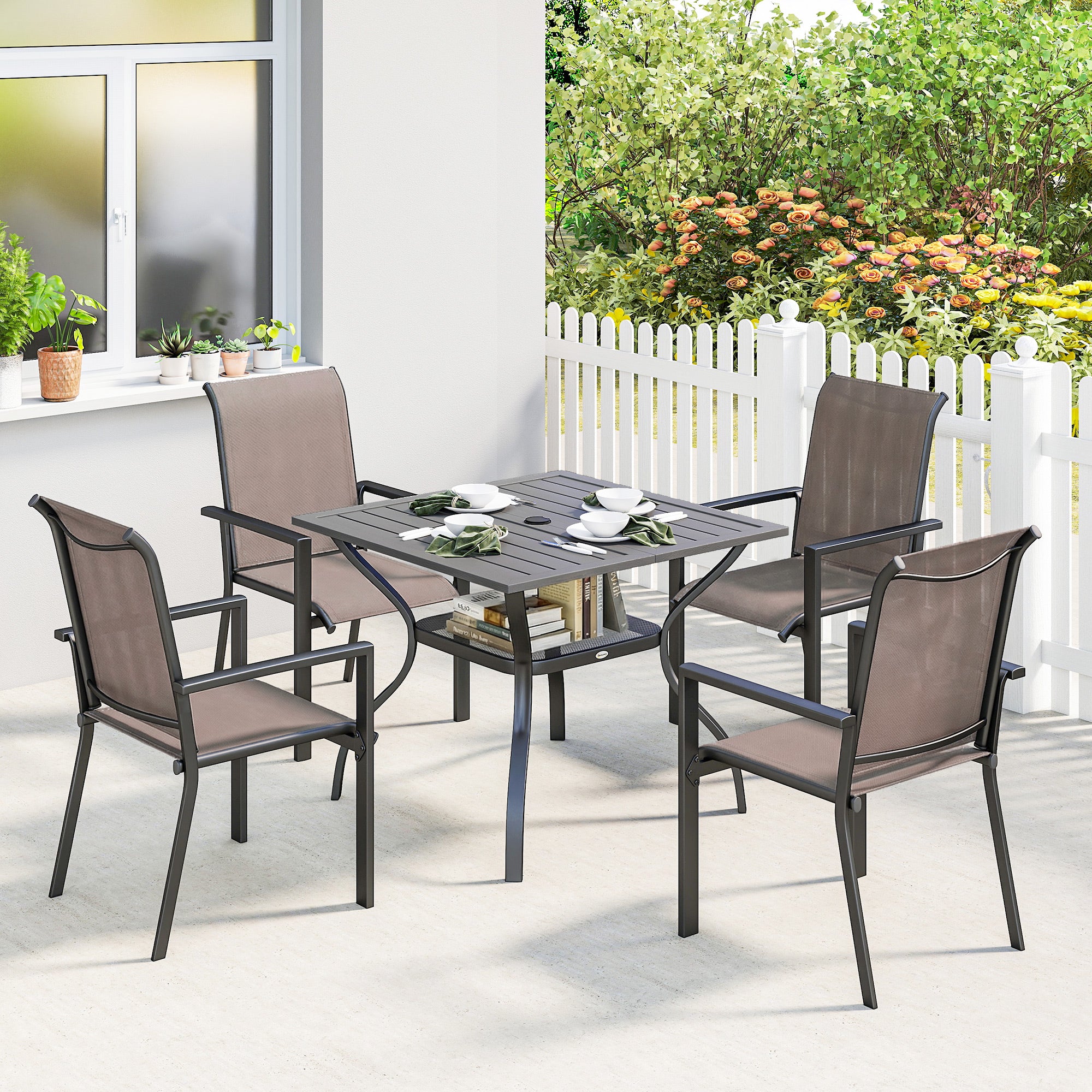 Outsunny 5 Pieces Outdoor Dining Set for 4, Grey and Khaki