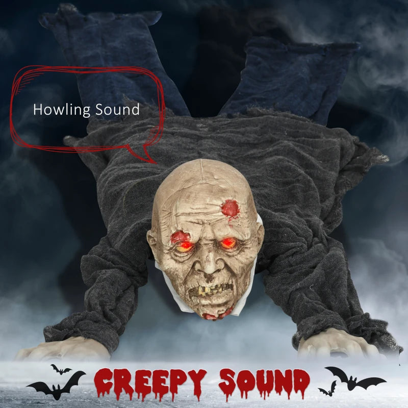 5.2ft Life Size Outdoor Halloween Decoration Crawling Zombie, Animated Prop Decor with Sound and Motion Activated, Light Up Eyes, Howling Sound, Posable Arms
