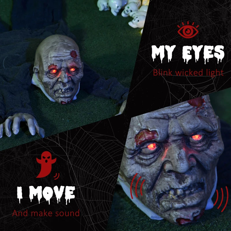 5.2ft Life Size Outdoor Halloween Decoration Crawling Zombie, Animated Prop Decor with Sound and Motion Activated, Light Up Eyes, Howling Sound, Posable Arms