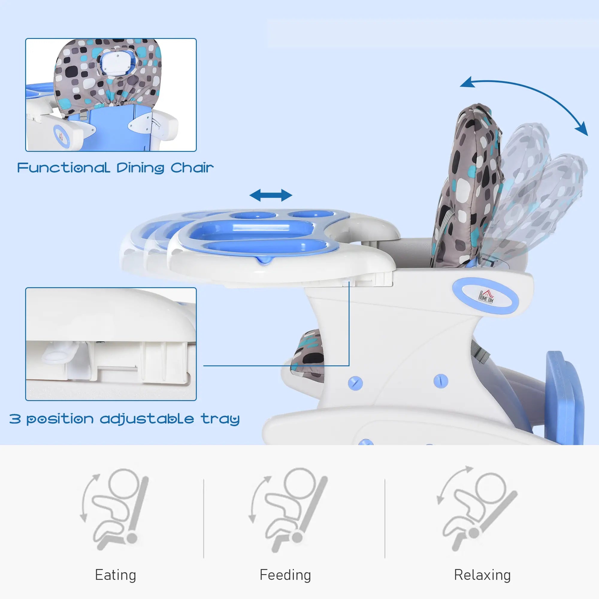 2 in 1 Convertible Baby High Chair Toddler Table Chair Infant Feeding Seat Removable Food Tray Safety Harness Blue 4.7