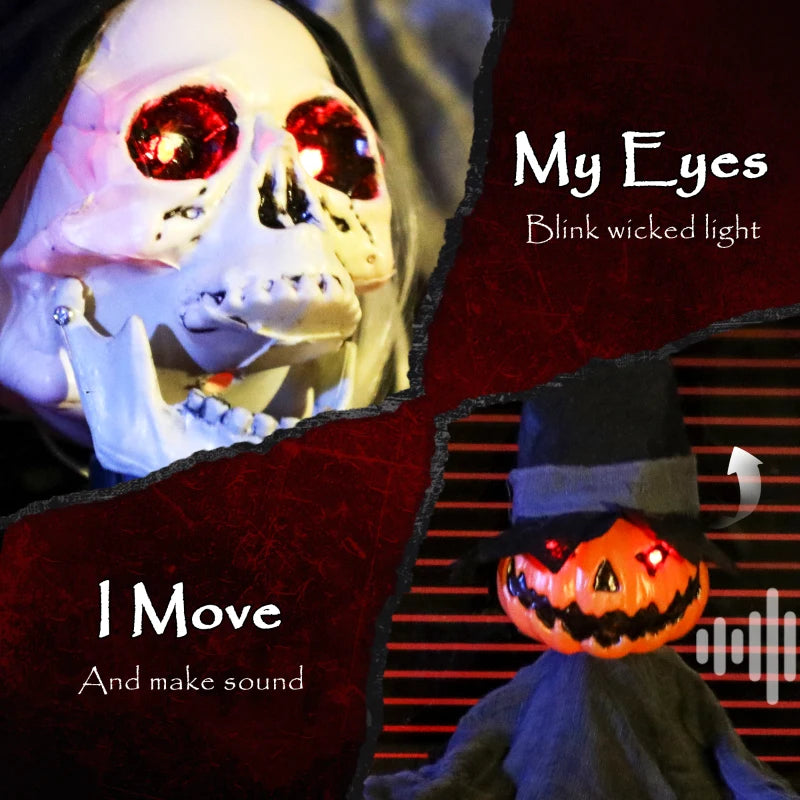 2pcs Animated Halloween Skull Bowl, Skeleton Ghost Skull Candy Dish with LED Eyes, Moving Body and Creepy Sound for Party Decoration, Festival Haunted Houses