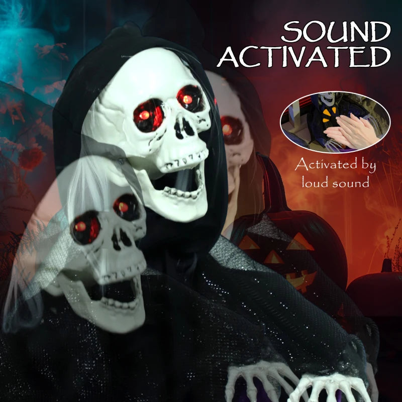 2pcs Animated Halloween Skull Bowl, Skeleton Ghost Skull Candy Dish with LED Eyes, Moving Body and Creepy Sound for Party Decoration, Festival Haunted Houses
