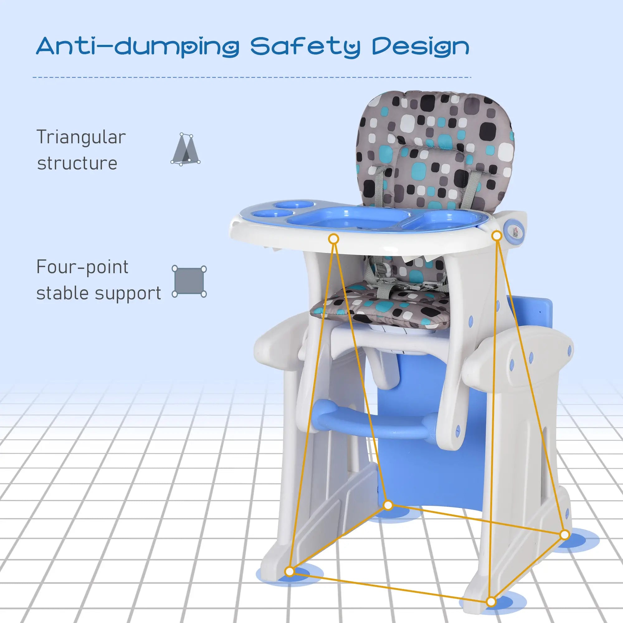 2 in 1 Convertible Baby High Chair Toddler Table Chair Infant Feeding Seat Removable Food Tray Safety Harness Blue 4.7
