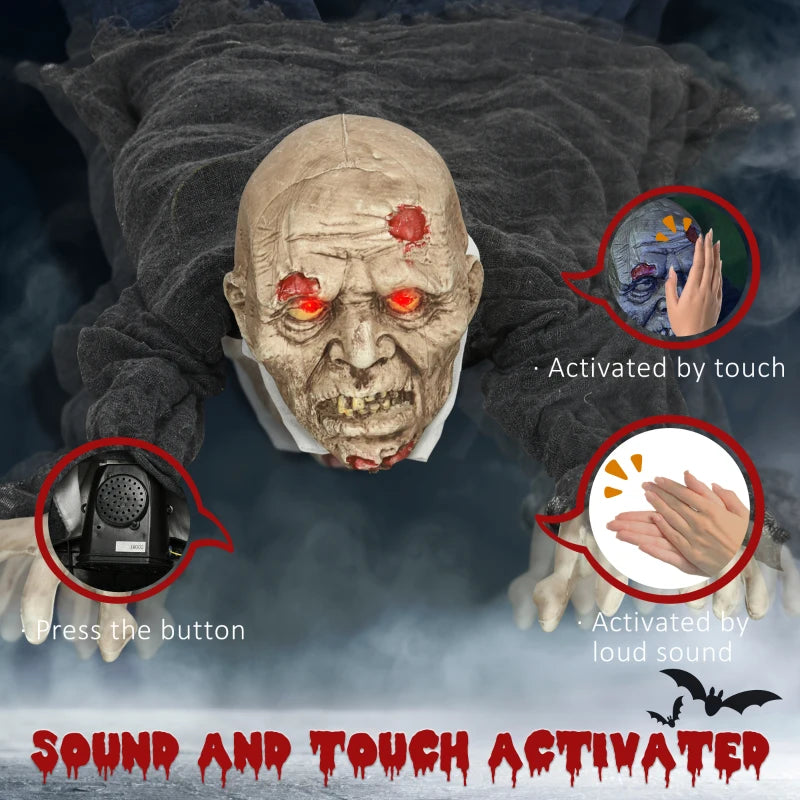 5.2ft Life Size Outdoor Halloween Decoration Crawling Zombie, Animated Prop Decor with Sound and Motion Activated, Light Up Eyes, Howling Sound, Posable Arms
