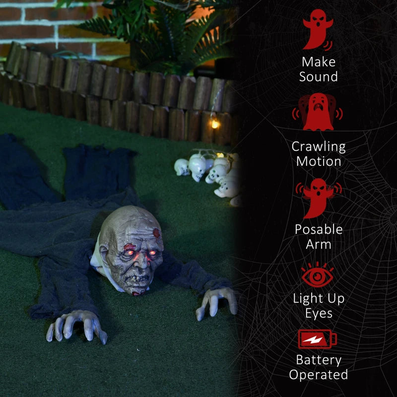 5.2ft Life Size Outdoor Halloween Decoration Crawling Zombie, Animated Prop Decor with Sound and Motion Activated, Light Up Eyes, Howling Sound, Posable Arms