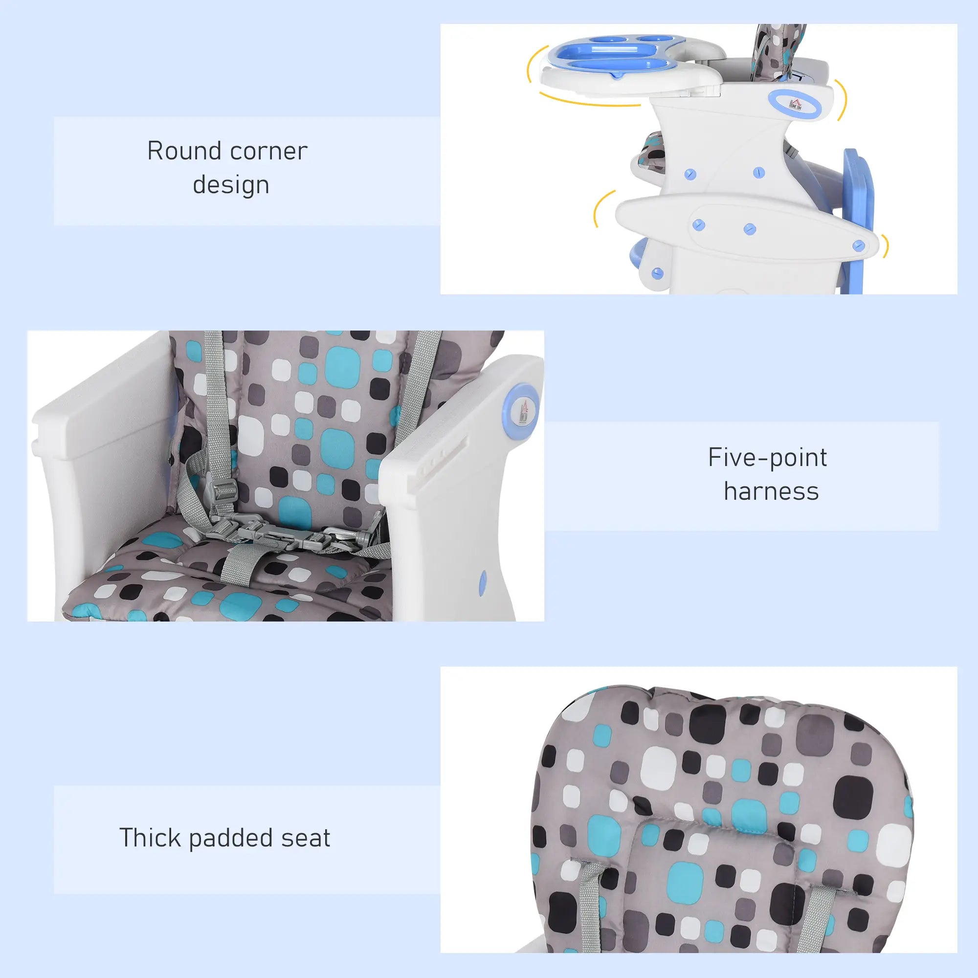 2 in 1 Convertible Baby High Chair Toddler Table Chair Infant Feeding Seat Removable Food Tray Safety Harness Blue 4.7
