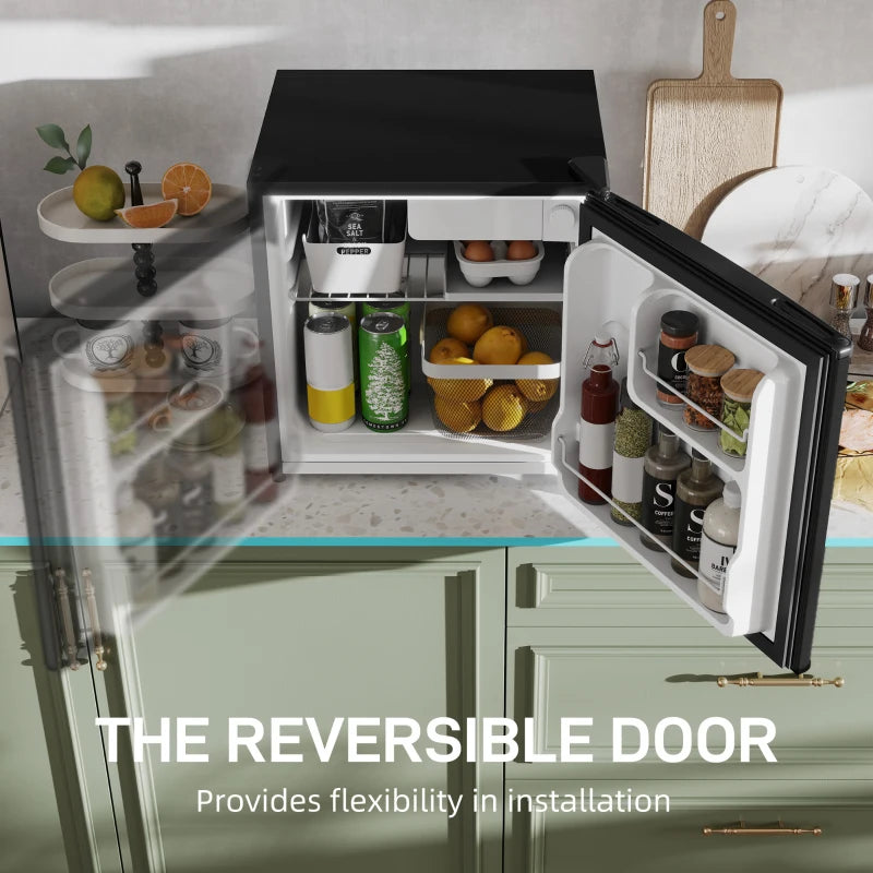 46 Litre Table Top Mini Fridge, Small Fridge with Ice Box, Reversible Door, Adjustable Temperature and Legs for Bedrooms, Home Office, Black