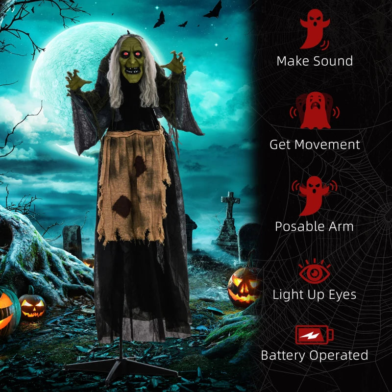 5'2" Hunchback Witch Halloween Animatronic, with Glowing Eyes