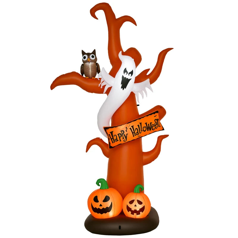 2.7m Halloween Inflatable Dead Tree with Ghost, Pumpkin and Owl, Blow Up Decorations with Build-in LED Lights for Party Outdoor Garden Décor