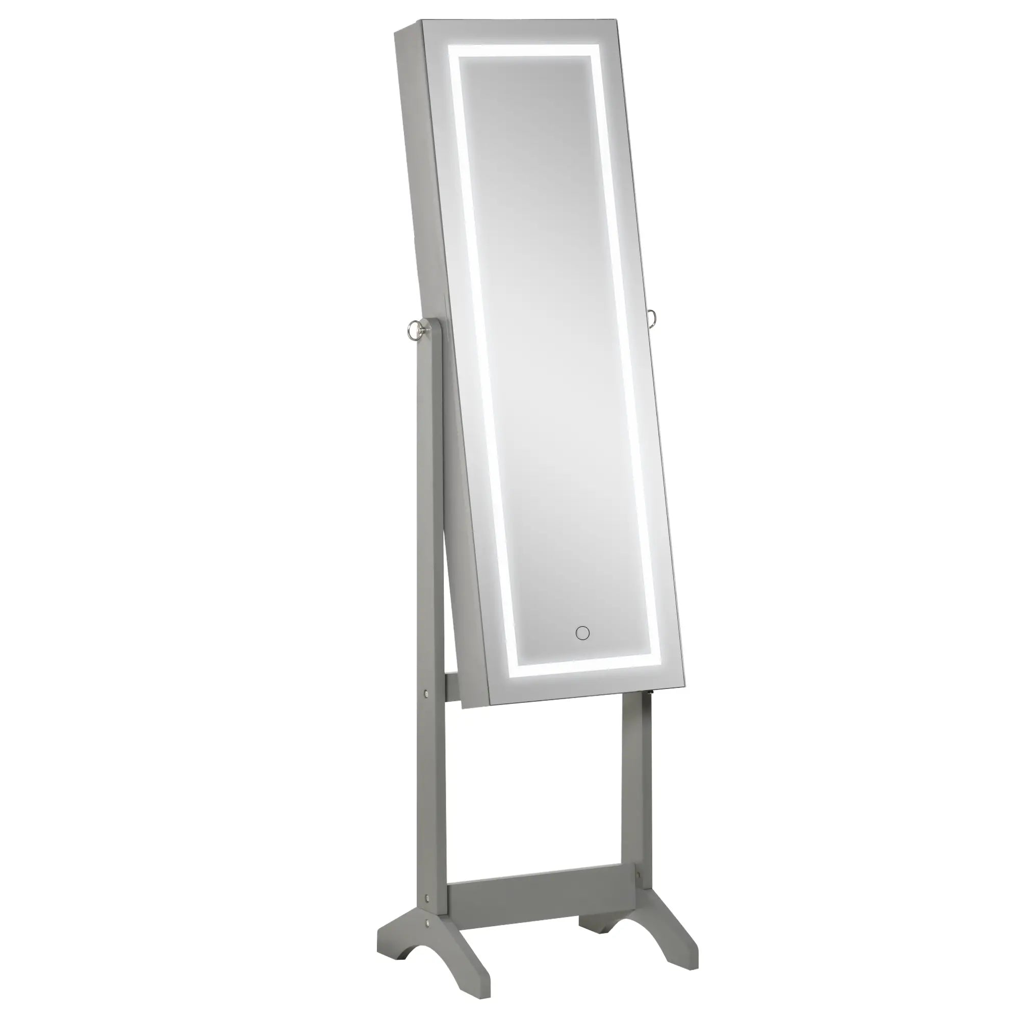 Jewellery Cabinet with LED Light, Lockable Jewellery Organiser with Full-Length Mirror for Bedroom Dressing Room, Grey Bargain Clearance Centre