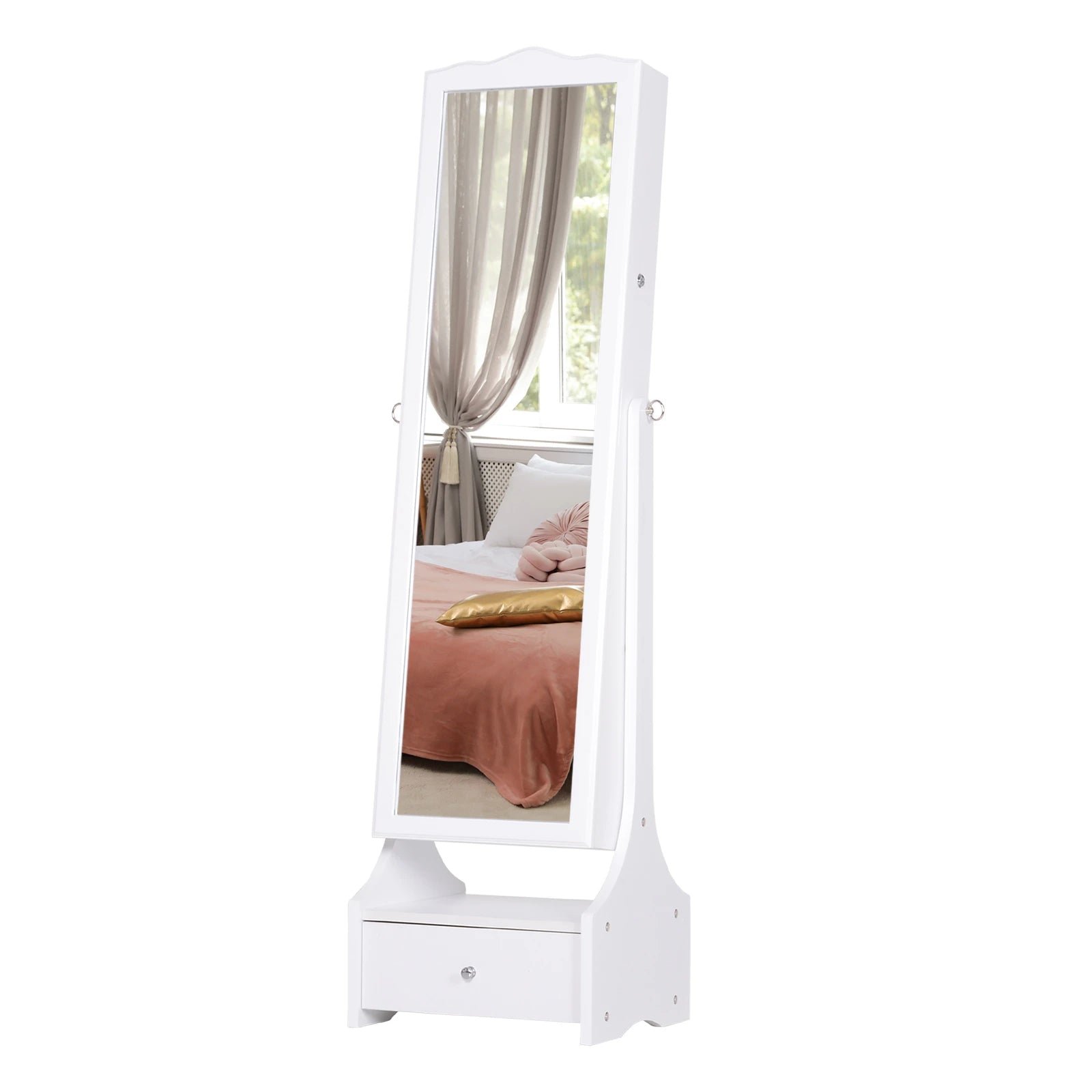 Jewellery Cabinet with led, mirroir Cabinet Armoire Floor Standing Flip-over Makeup Shelf Organizer with lock white