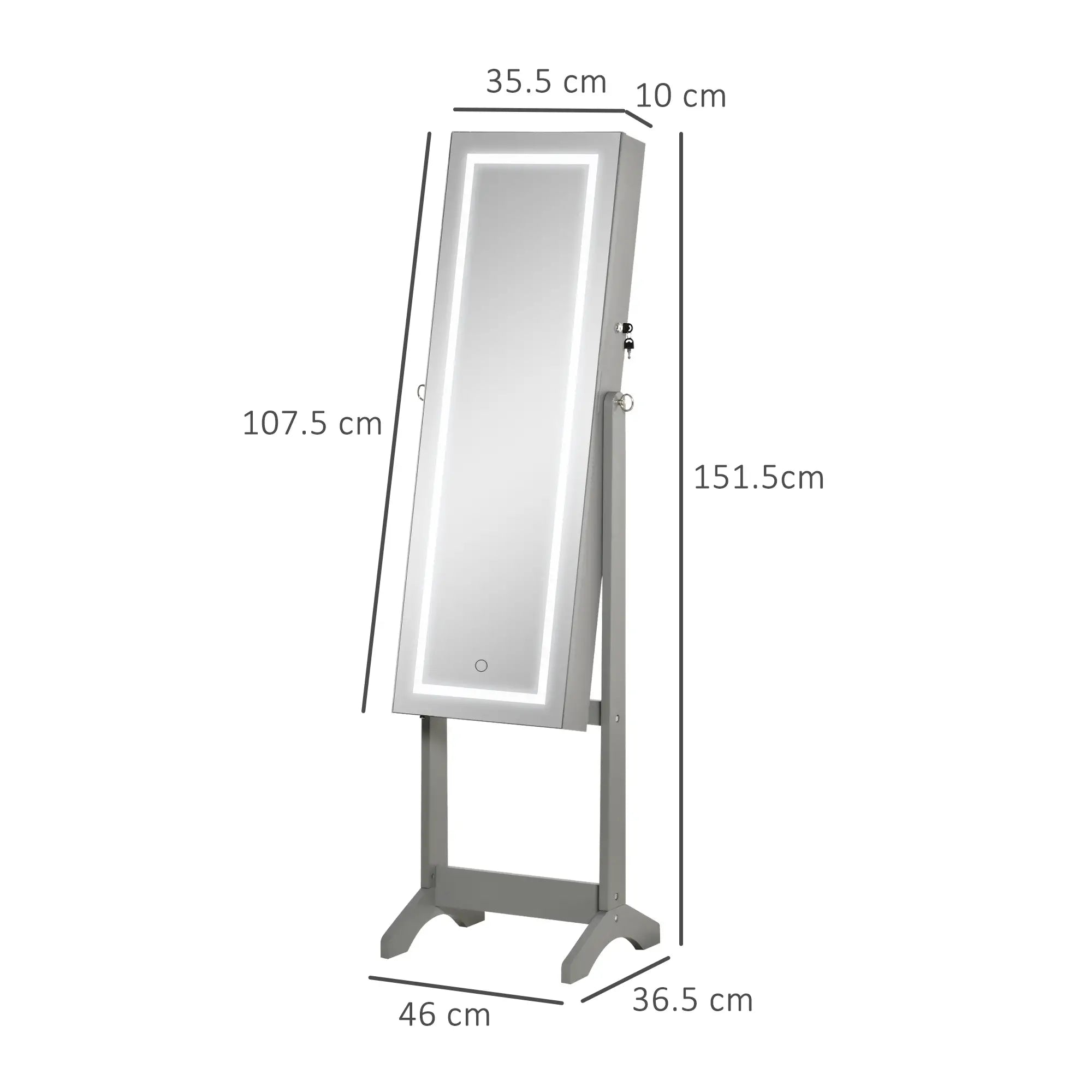 Jewellery Cabinet with LED Light, Lockable Jewellery Organiser with Full-Length Mirror for Bedroom Dressing Room, Grey Bargain Clearance Centre