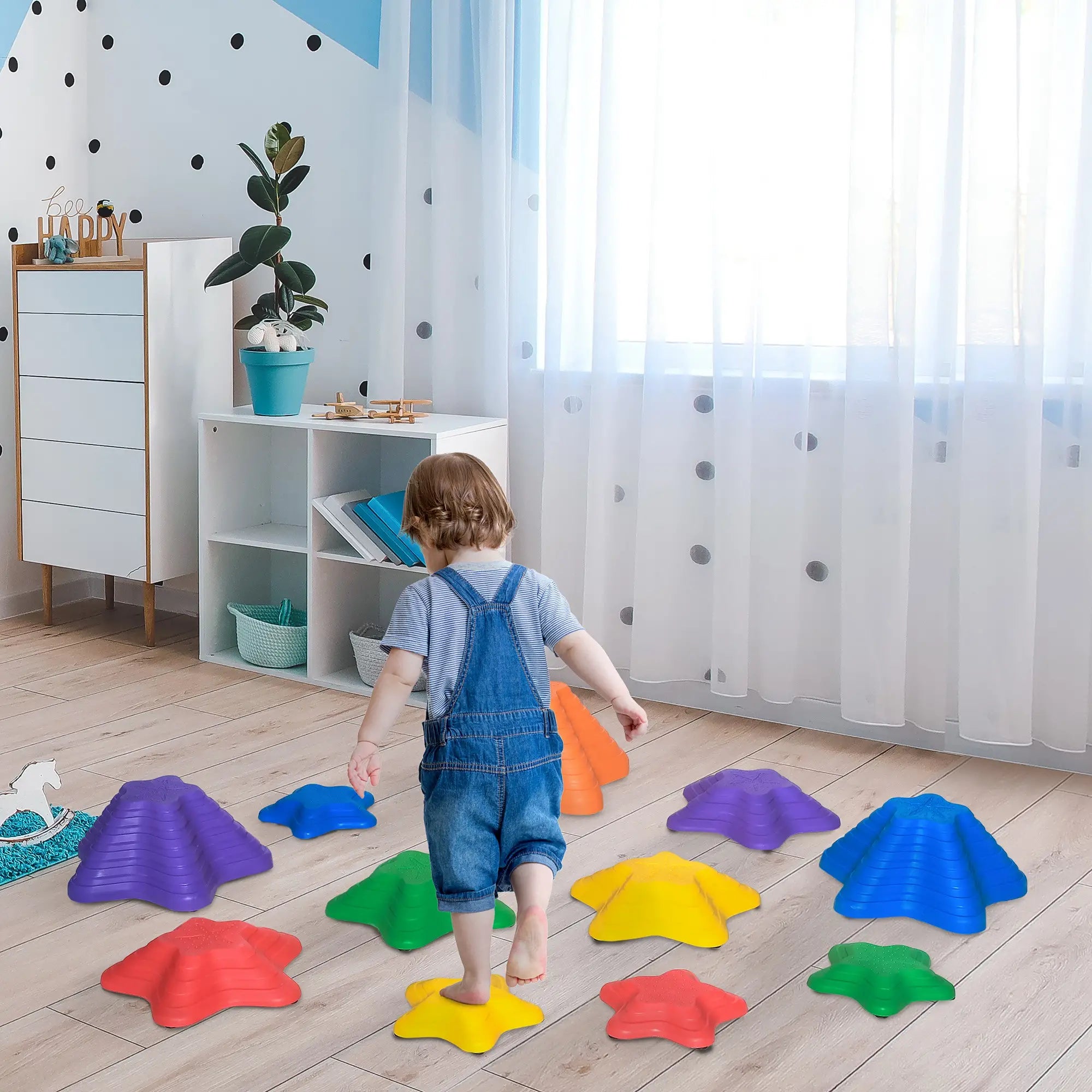 11-Piece Balance Stepping Stones for Kids Starfish Style Non-slip Obstacle Course Stackable Balance Blocks Garden Toys Encourage Toddler Balance Indoor Outdoor - Multicoloured