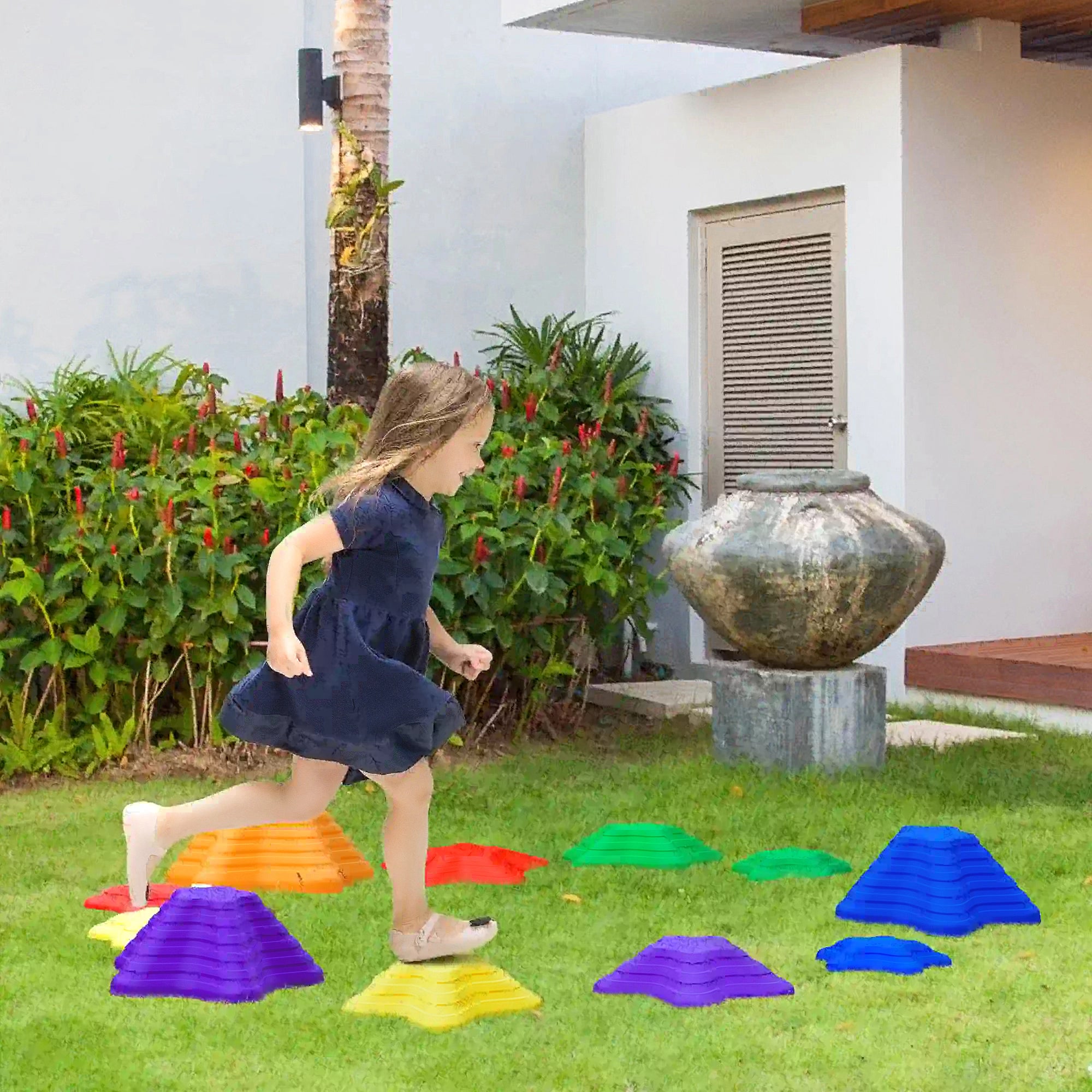 11-Piece Balance Stepping Stones for Kids Starfish Style Non-slip Obstacle Course Stackable Balance Blocks Garden Toys Encourage Toddler Balance Indoor Outdoor - Multicoloured