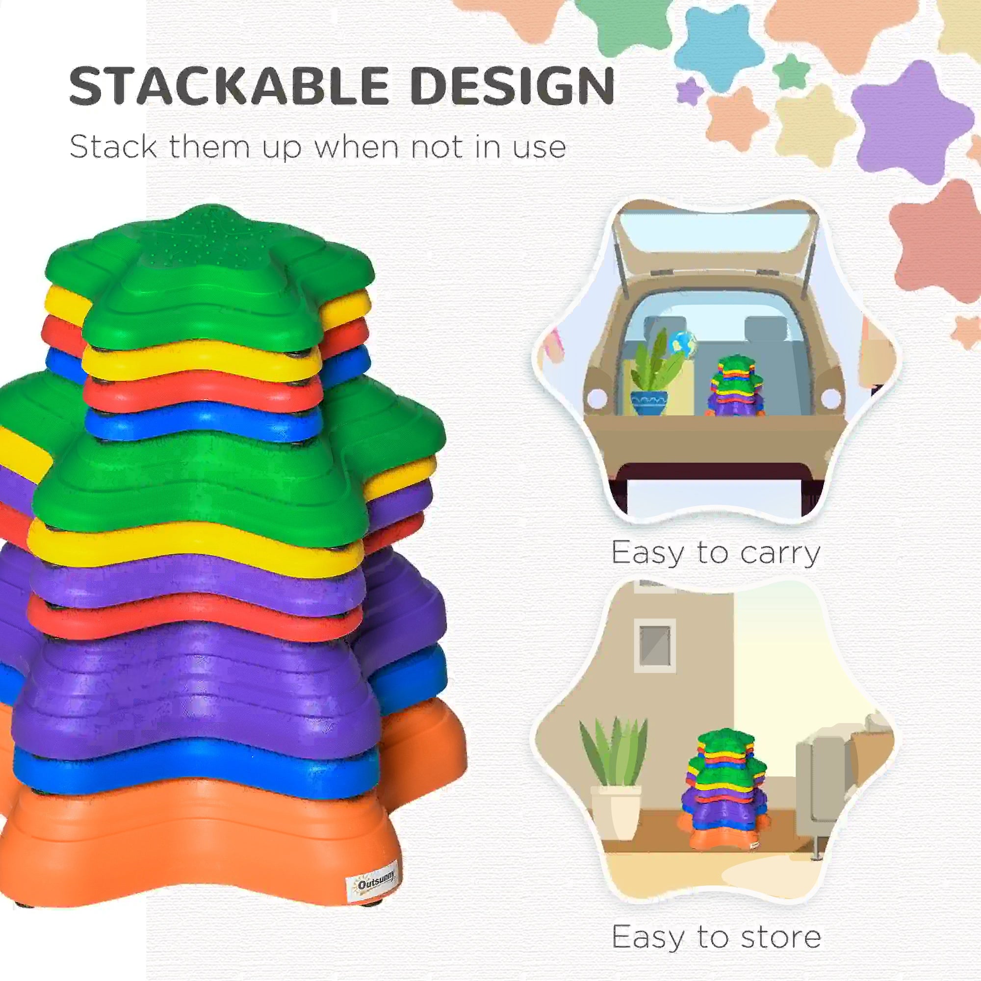 11-Piece Balance Stepping Stones for Kids Starfish Style Non-slip Obstacle Course Stackable Balance Blocks Garden Toys Encourage Toddler Balance Indoor Outdoor - Multicoloured