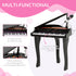 37 Keys Kids Mini Electronic Keyboard Children Grand Piano with Stool Microphone Light Musical Instrument Educational Game Toy Set (Black)