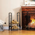 Metal Firewood Log Holder 2 Layer Firewood Rack Indoor Outdoor Fireplace Wood Storage Shelf with 4 Tools and Hooks, Black, 40L x 30W x 74.5H cm