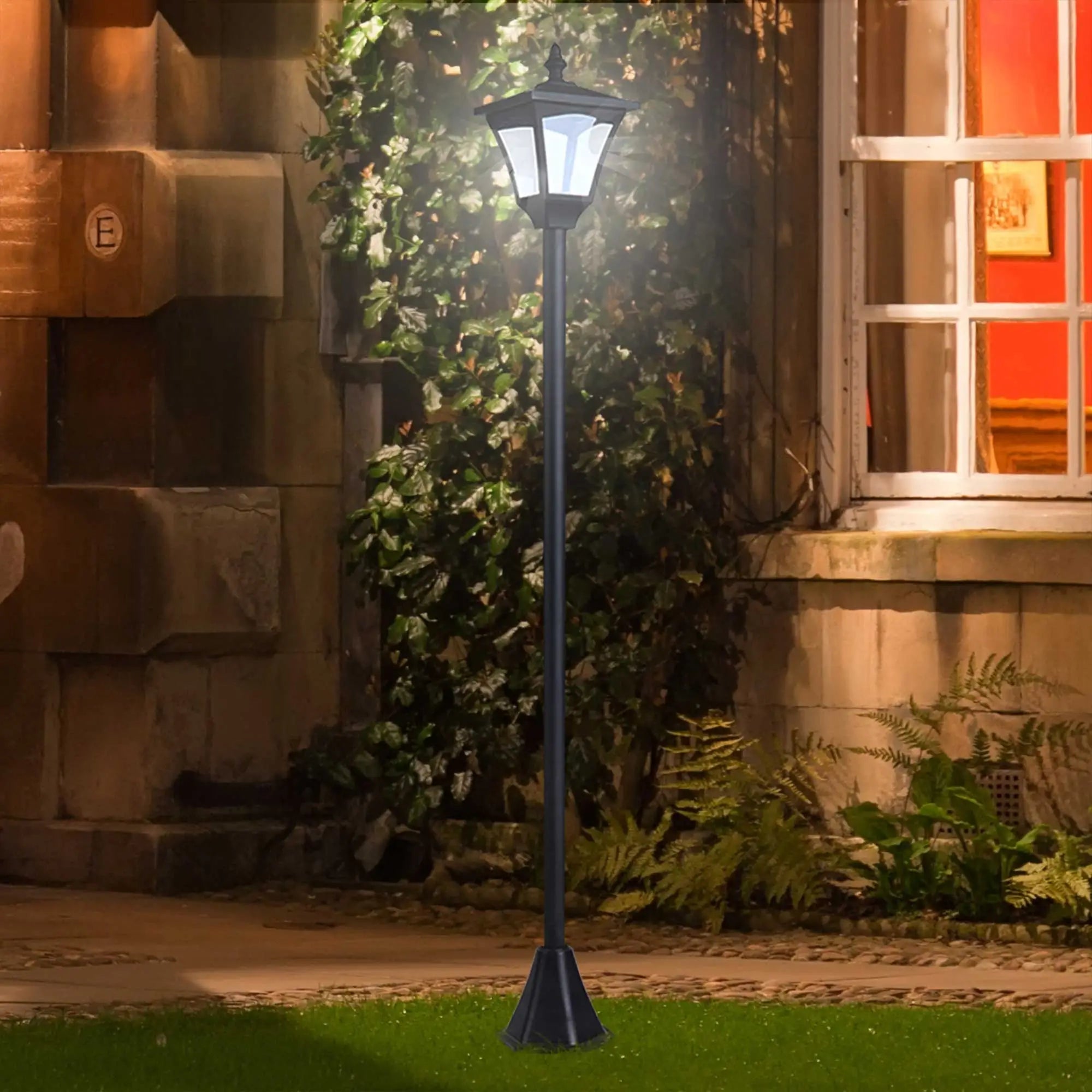 Outdoor Garden Solar Post Lamp Photosensitive LED Lantern Bollard Pathway 1.2M Tall – Black